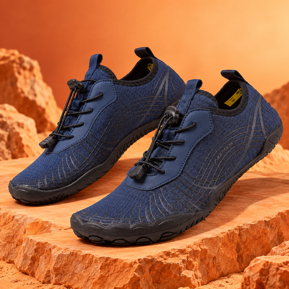 SteppX L2028 navy blue hero on orange background