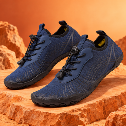 SteppX L2028 navy blue hero on orange background