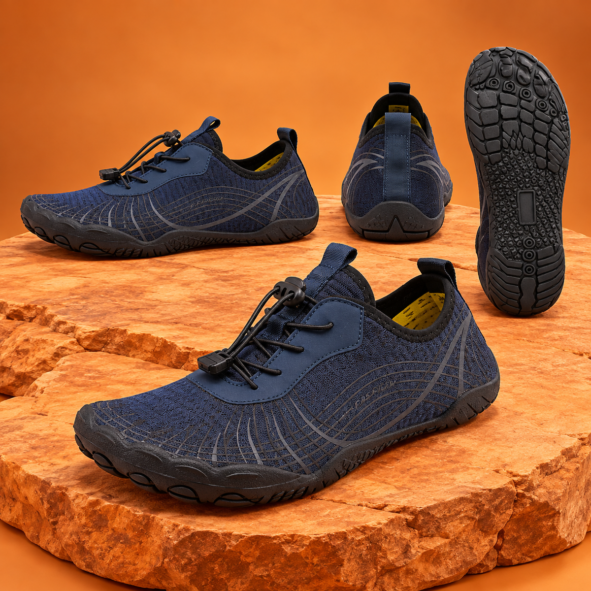 SteppX L2028 navy blue multiple angles on orange background