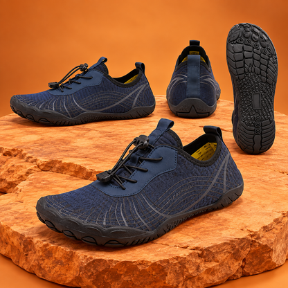SteppX L2028 navy blue multiple angles on orange background