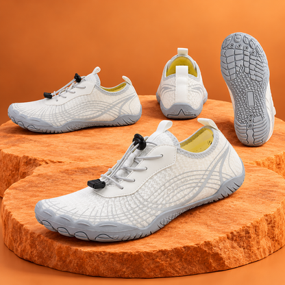 SteppX L2028 white multiple angles on orange background